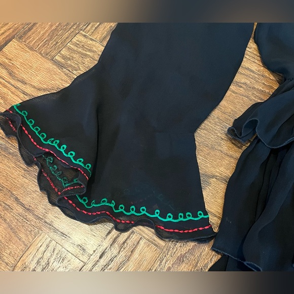 ROJA Western Black Boho Embroidered Floral Sheer Tunic Dress S - Picture 9 of 9